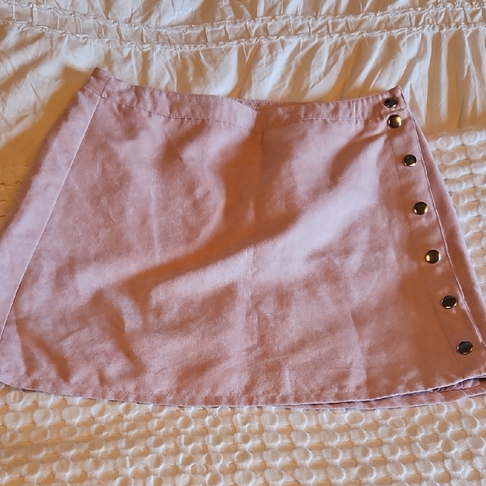 H&M Pink Suede Mini Skirt with Button Detail Size 10